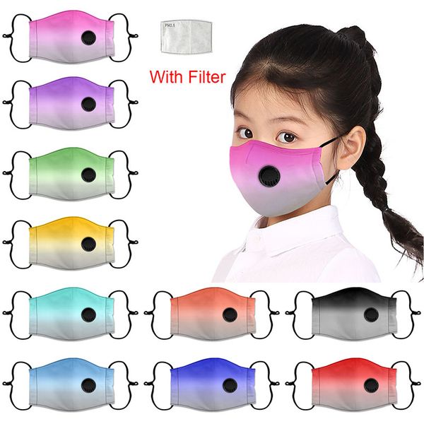 gradient fashion face mask anti-dust anti-haze cotton cloth child mask with breathing valve breathable printed designer face mask