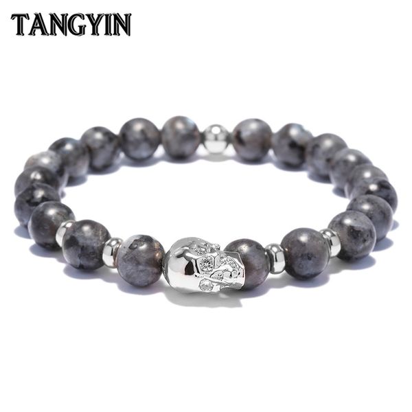sell micro-inlaid zircon bracelet perforated beaded copper skull men bracelet 8mm flash stone ghost head bracelets for women, Golden;silver