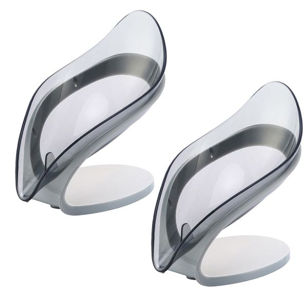 2x self draining soap tray box bathroom soap dish kitchen sponge holder gray