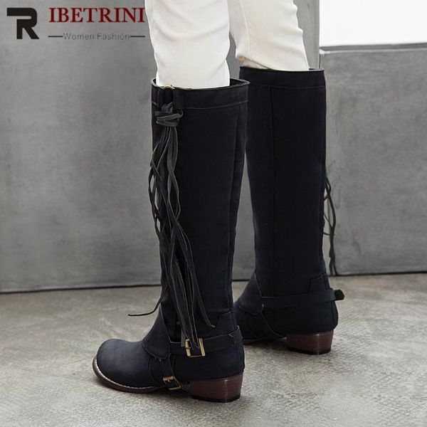 ribetrini new arrival elegant fringe shoes women elegant knee high riding boots 2020 med chunky heels boots, Black
ribetrini new arrival elegant fringe shoes women elegant knee high riding boots 2020 med chunky heels boots, Black