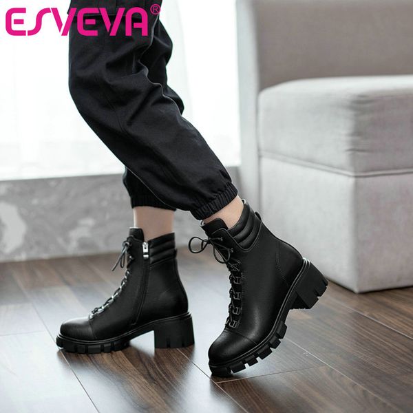 esveva 2021 elegant lace up+zipper square med heel pu+leather ankle boots women boots shoes round toe platform size 34-39, Black
esveva 2021 elegant lace up+zipper square med heel pu+leather ankle boots women boots shoes round toe platform size 34-39, Black