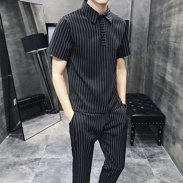 running sets 2021 summer set mens striped business clothing 2 pcs social club black erkek giyim slim fit british ropa de hombre, Black;blue
running sets 2021 summer set mens striped business clothing 2 pcs social club black erkek giyim slim fit british ropa de hombre, Black;blue