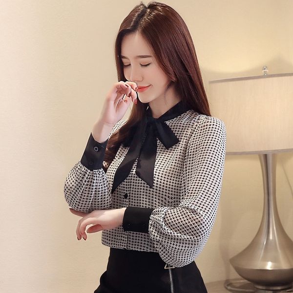 women's blouses & shirts autumn women houndstooth chiffon shirt blouse long sleeve blusa feminina, White
women's blouses & shirts autumn women houndstooth chiffon shirt blouse long sleeve blusa feminina, White