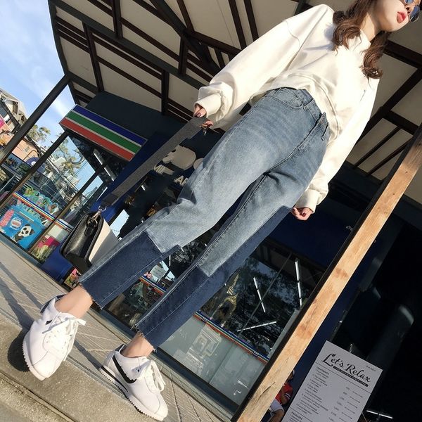 women's jeans wild loose high waist spliced panelled straight 2021 spring fashion trend pattern nine points women, Blue
women's jeans wild loose high waist spliced panelled straight 2021 spring fashion trend pattern nine points women, Blue