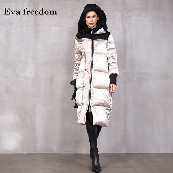 eva om 2019 winter loose down coat hooded knee length women's fashion bright surface material down jackets hooded female, Black;white
eva om 2019 winter loose down coat hooded knee length women's fashion bright surface material down jackets hooded female, Black;white