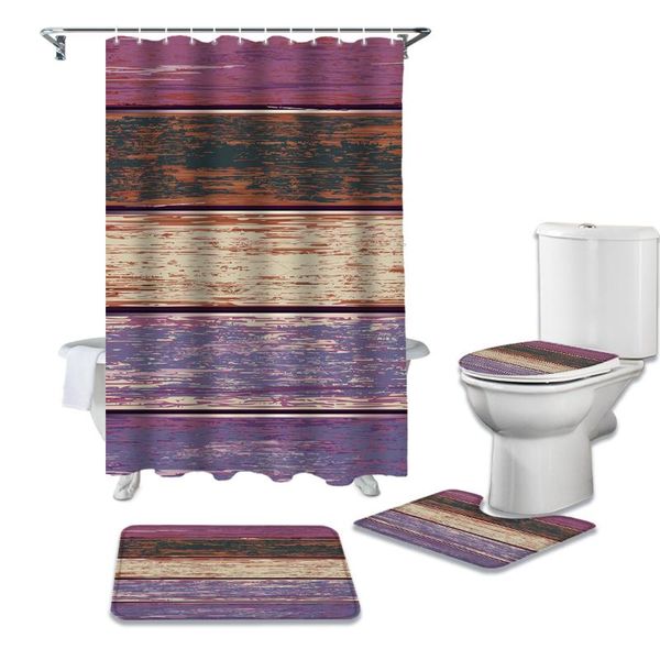 shower curtains retro wood grain texture purple curtain sets non-slip rugs toilet lid cover and bath mat bathroom set 
shower curtains retro wood grain texture purple curtain sets non-slip rugs toilet lid cover and bath mat bathroom set