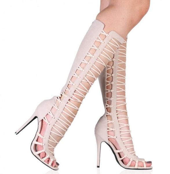 fashion nude suede leather women peep toe knee high boots straps cutout ladies high heel boots gladiator style summer boot, Black
fashion nude suede leather women peep toe knee high boots straps cutout ladies high heel boots gladiator style summer boot, Black