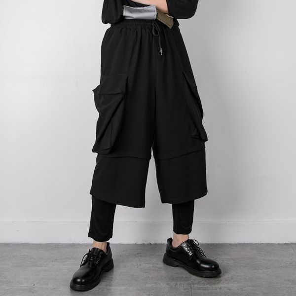 men's pants summer thin large pockets functional dark overalls loose casual fake two-piece trend, Black
men's pants summer thin large pockets functional dark overalls loose casual fake two-piece trend, Black