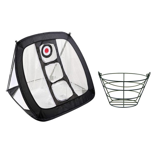 golf chipping net pop up home range putting cage aid & 30-ball metal basket