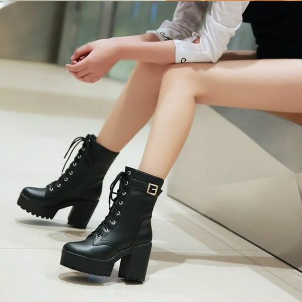 spring autumn fashion women boots high heels platform buckle lace up leather short booties black ladies shoes promotion
spring autumn fashion women boots high heels platform buckle lace up leather short booties black ladies shoes promotion