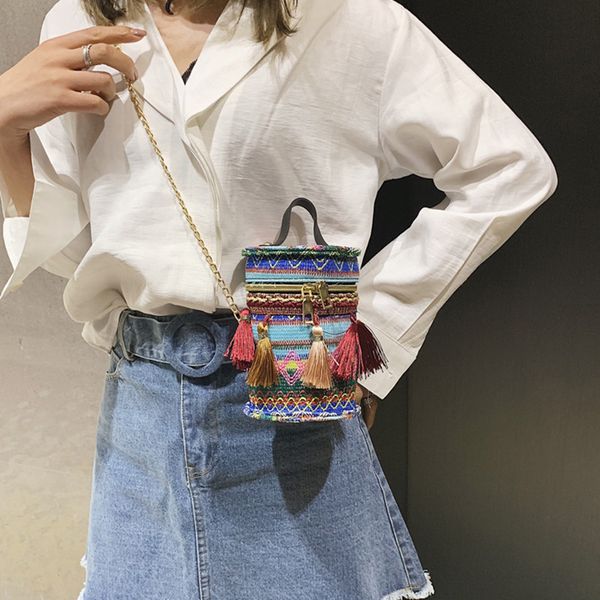 women crossbody single shoulder bag bucket embroidery tassel bag with golden chain strap new
women crossbody single shoulder bag bucket embroidery tassel bag with golden chain strap new