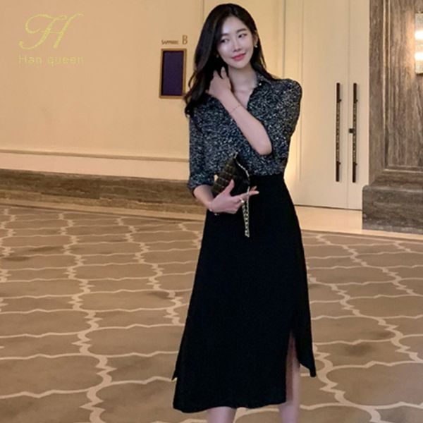 two piece dress h han queen 2 pieces set women autumn print shirts blouses and high waist irregular split a-line skirts korean office lady s, White
two piece dress h han queen 2 pieces set women autumn print shirts blouses and high waist irregular split a-line skirts korean office lady s, White