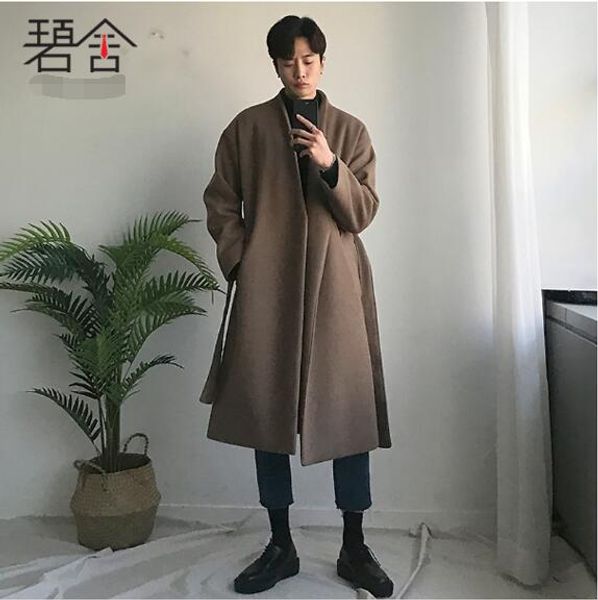 s-3xlmen's wear korean version of the long style loose tie cloth coat of the personality style wool coat, Black
s-3xlmen's wear korean version of the long style loose tie cloth coat of the personality style wool coat, Black