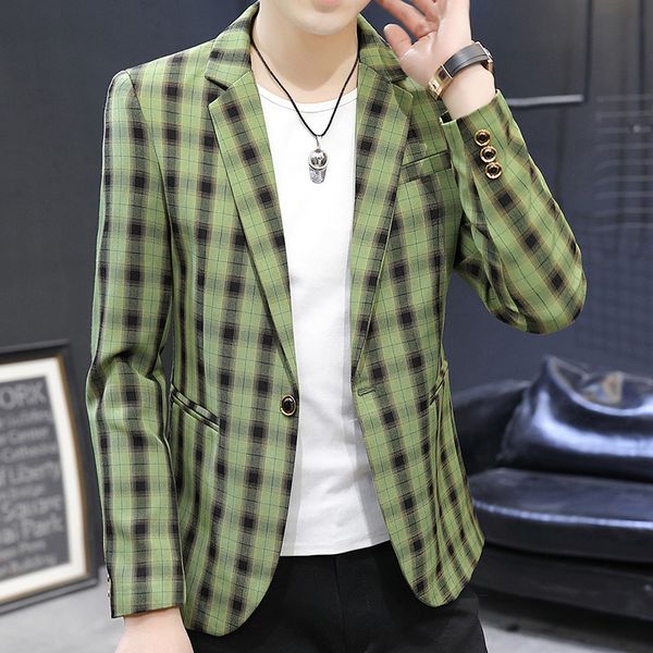 2020 men's autumn one button suit youth handsome slim plaid casual blazer, White;black
2020 men's autumn one button suit youth handsome slim plaid casual blazer, White;black