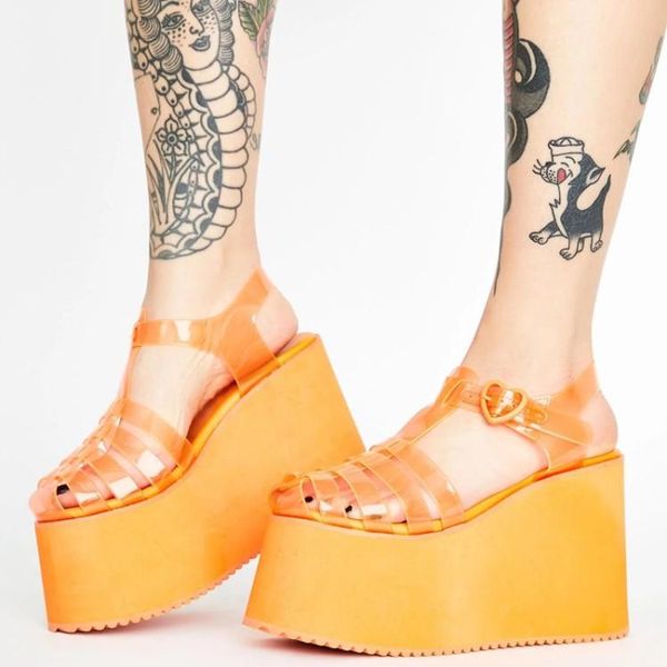 chic girl 's jelly candy color pvc thick platform sandals women woman multicolor thick sole heart buckle ankle strap sandalias, Black
chic girl 's jelly candy color pvc thick platform sandals women woman multicolor thick sole heart buckle ankle strap sandalias, Black
