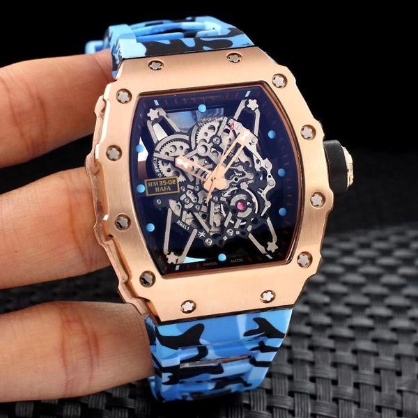 classic men blue black camouflage rubber rose gold watch sapphire automatic mechanical stainless steel calendar skeleton, Slivery;brown
classic men blue black camouflage rubber rose gold watch sapphire automatic mechanical stainless steel calendar skeleton, Slivery;brown