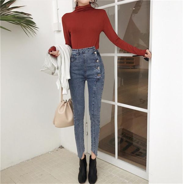 real s202 new fashion korean retro single-breasted high waist jeans slim stretch feet pencil pants women, Blue
real s202 new fashion korean retro single-breasted high waist jeans slim stretch feet pencil pants women, Blue