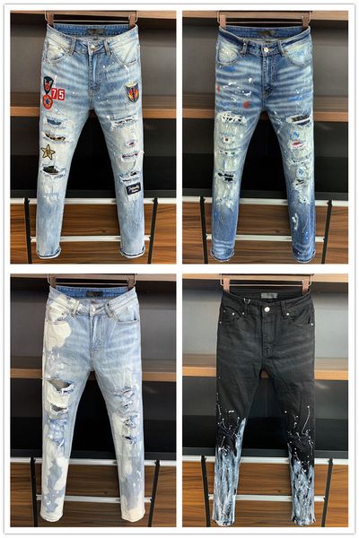 2019 new arrival brand designer men denim jeans embroidery pants fashion holes trousers us size 28-38, Blue
2019 new arrival brand designer men denim jeans embroidery pants fashion holes trousers us size 28-38, Blue