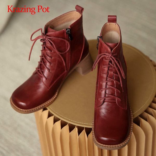 krazing pot work boots genuine leather cross-tied round toe thick high heel zipper office lady dress keep warm ankle boots l01, Black
krazing pot work boots genuine leather cross-tied round toe thick high heel zipper office lady dress keep warm ankle boots l01, Black