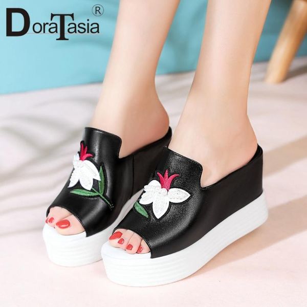 doratasia elegant girl summer slippers genuine leather slippers women open toe slip on platform wedges outdoor shoes woman, Black
doratasia elegant girl summer slippers genuine leather slippers women open toe slip on platform wedges outdoor shoes woman, Black