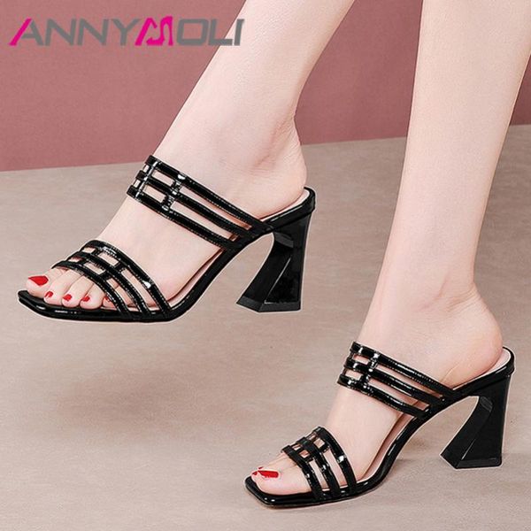 annymoli slippers women narrow band real leather high heels slides square toe strange style shoes summer sandals female black
annymoli slippers women narrow band real leather high heels slides square toe strange style shoes summer sandals female black