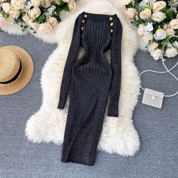 casual dresses amolapha women vintage fil-lumiere buttons knit dress vestidos long sleeve solid shiner for elegant woman, Black;gray
casual dresses amolapha women vintage fil-lumiere buttons knit dress vestidos long sleeve solid shiner for elegant woman, Black;gray