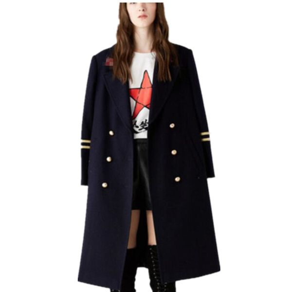 2020 autumn winter women navy blue style double breasted woolen long coat classic slim overcoat, Black
2020 autumn winter women navy blue style double breasted woolen long coat classic slim overcoat, Black