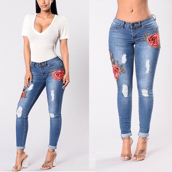 plus size 3xl embroidered ripped jeans women casual hole ripped rose pattern pencil denim jeans skinny pants trousers, Blue
plus size 3xl embroidered ripped jeans women casual hole ripped rose pattern pencil denim jeans skinny pants trousers, Blue