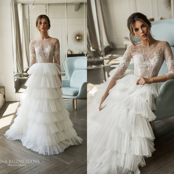 2021 wedding dresses jewel long sleeves lace appliques beading bridal gowns custom made button back sweep train a-line wedding dress, White
2021 wedding dresses jewel long sleeves lace appliques beading bridal gowns custom made button back sweep train a-line wedding dress, White