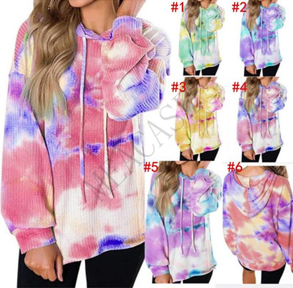 

new arrival women's pullover 2020 tie-dye hoodies blouse long sleeve hooded t-shirts sweatshirts autumn winter designer clothes d81102, Black