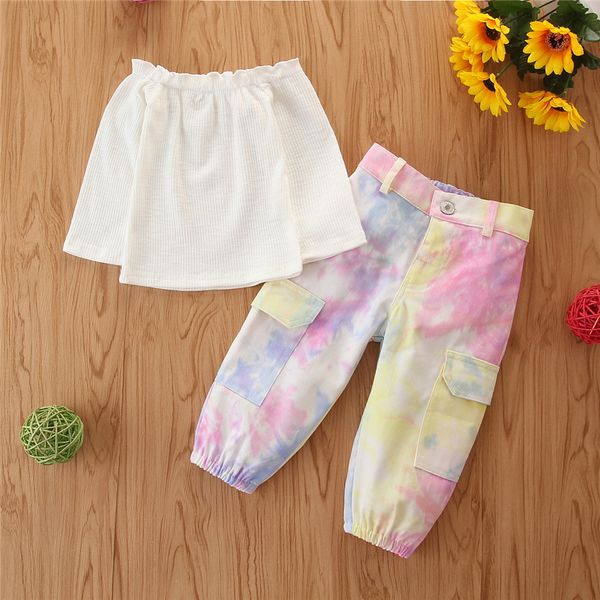 autumn fashion kids baby girl clothes set withe long sleeve off shoulder t-shirt + pocket cargo pants outfit 1-6y, White
autumn fashion kids baby girl clothes set withe long sleeve off shoulder t-shirt + pocket cargo pants outfit 1-6y, White
