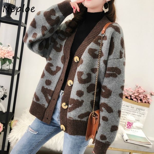 neploe v-neck leopard pattern women sweater casual fashion femme knitted cardigan 2020 autumn new loose chic long sleeve coat, White
neploe v-neck leopard pattern women sweater casual fashion femme knitted cardigan 2020 autumn new loose chic long sleeve coat, White