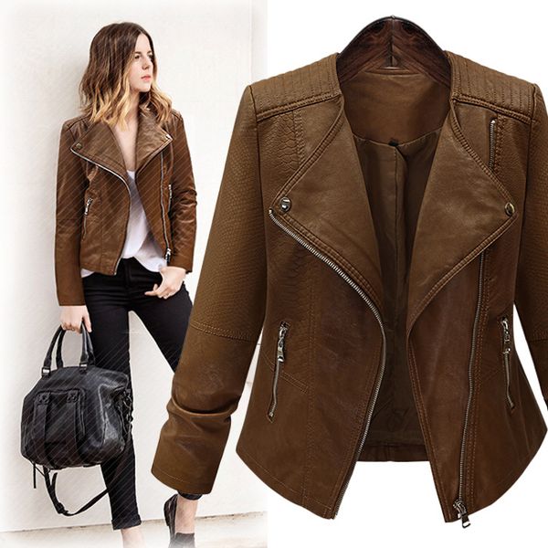 2020 new spring long-sleeved motorcycle leather large size women's cardigan jacket slim thin pu leather short jacket female, Black;brown 
2020 new spring long-sleeved motorcycle leather large size women's cardigan jacket slim thin pu leather short jacket female, Black;brown