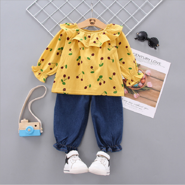 fashion autumn baby 3/4 sleeve printed cherry children's clothing girl casual cute hooded cotton female suit kg-546, Pink;blue
fashion autumn baby 3/4 sleeve printed cherry children's clothing girl casual cute hooded cotton female suit kg-546, Pink;blue