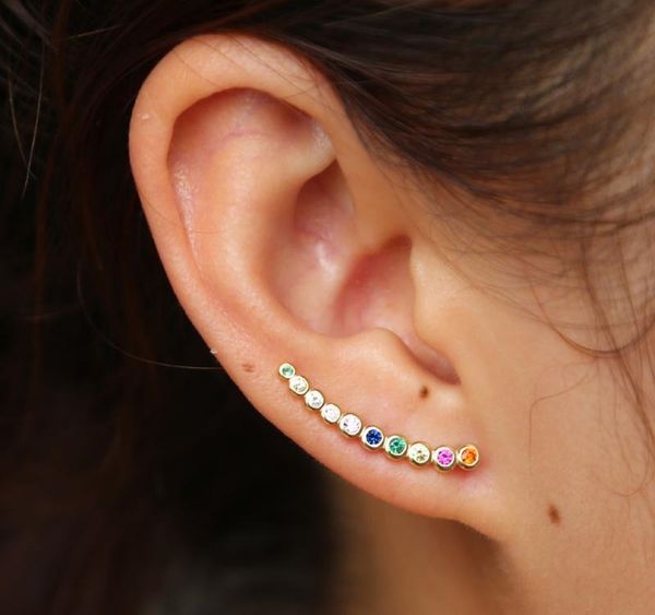colorful cz climber earring curved long bar studs classic simple multi piercing look 925 sterling silver fashion ear01, Golden;silver
colorful cz climber earring curved long bar studs classic simple multi piercing look 925 sterling silver fashion ear01, Golden;silver