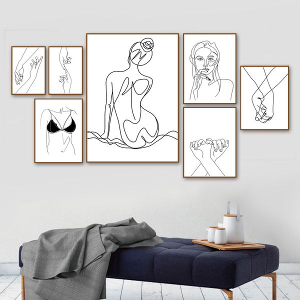 abstract line lady wall art canvas painting body art hand drawing nordic posters and prints wall pictures for living room decor