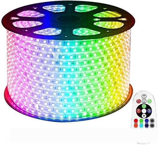 

RGB LED Strip Light, AC 110 220V Flexible Waterproof Multi Colors Multi-Modes Function Dimmable SMD5050 LED Rope Light with Remote
