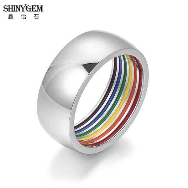 shinygem stainless steel rainbow rings inside rainbow strip line pride statement rings smooth wide titanium for women men, Golden;silver
shinygem stainless steel rainbow rings inside rainbow strip line pride statement rings smooth wide titanium for women men, Golden;silver