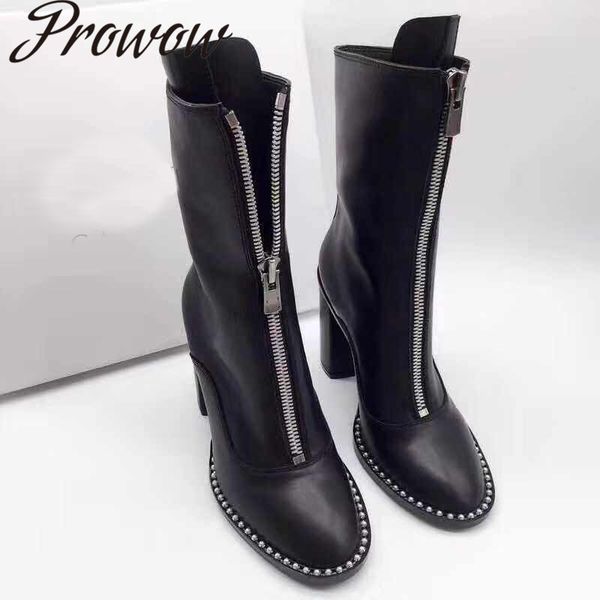 prowow new autumn winter black genuine leather metal deco front chain mid-calf fashion boots thick heel women boots
prowow new autumn winter black genuine leather metal deco front chain mid-calf fashion boots thick heel women boots
