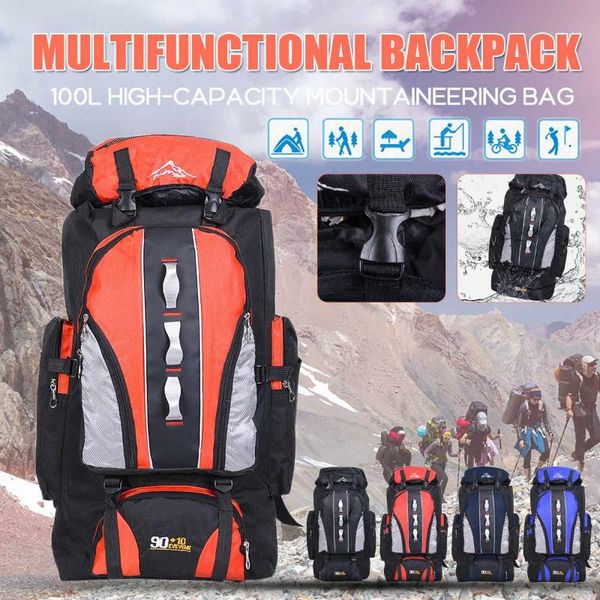 100l Outdoor Travel Backpack Sports Bag Camping Backpack Hiking Rucksack Students Water Resistant Hiking Bag Men Women