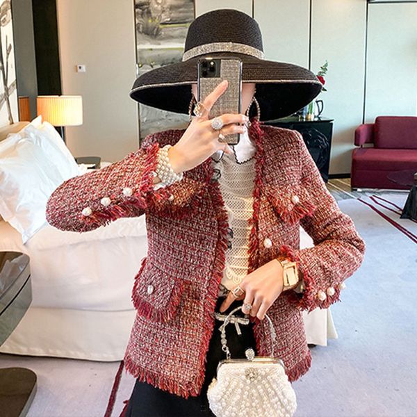 women's jackets korean spring women tweed ladies pearl buttons tassel long sleeve red single breasted v neck coats qt57, Black;brown
women's jackets korean spring women tweed ladies pearl buttons tassel long sleeve red single breasted v neck coats qt57, Black;brown