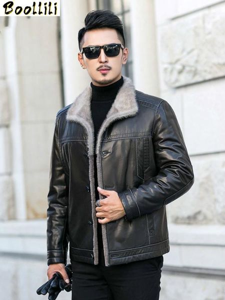 boollili winter genuine leather jacket men 100% goatskin leather coat wool fur lining plus size mink collar, Black
boollili winter genuine leather jacket men 100% goatskin leather coat wool fur lining plus size mink collar, Black