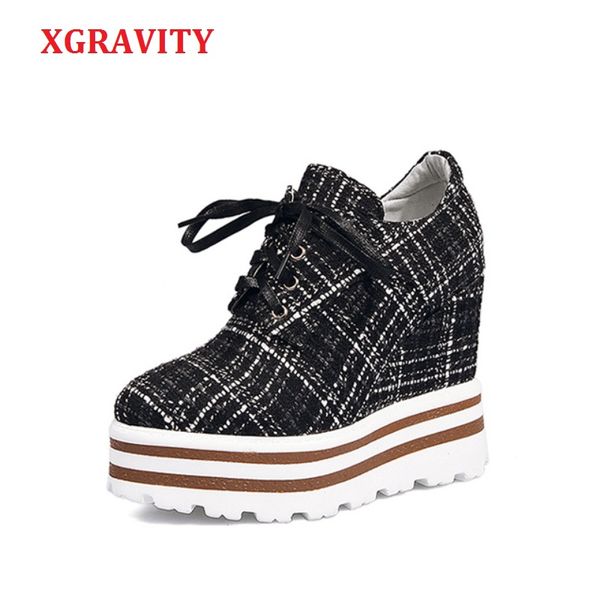 xgravity spring autumn thick sole woman super high heel wedge shoes elegant women casual platform shoes fashion lace up a044, Black
xgravity spring autumn thick sole woman super high heel wedge shoes elegant women casual platform shoes fashion lace up a044, Black