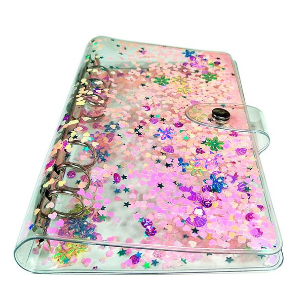 A6 Notepads Colorful Cover Learning Hand Ledger Transparent Loose-leaf Shell Simple Business Notebook Quicksand Binder Shell A02