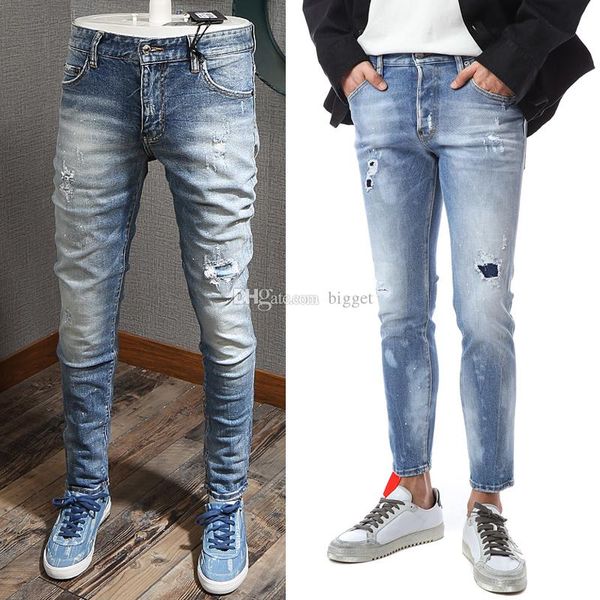 men's super patched bleached slim-fit jeans zipper fly contrast shadow painted spot denim trouser cool guy, Blue
men's super patched bleached slim-fit jeans zipper fly contrast shadow painted spot denim trouser cool guy, Blue