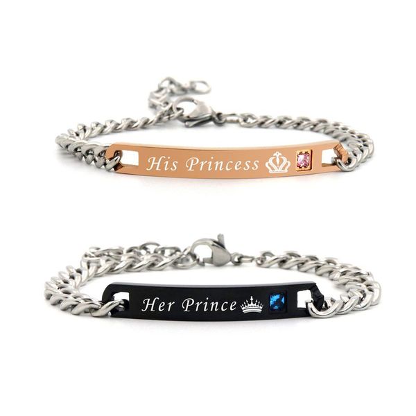 2020 crown princess prince rhinestone men's stainless steel chain couple paired bracelets for women gift bijouterie wholesale, Black
2020 crown princess prince rhinestone men's stainless steel chain couple paired bracelets for women gift bijouterie wholesale, Black