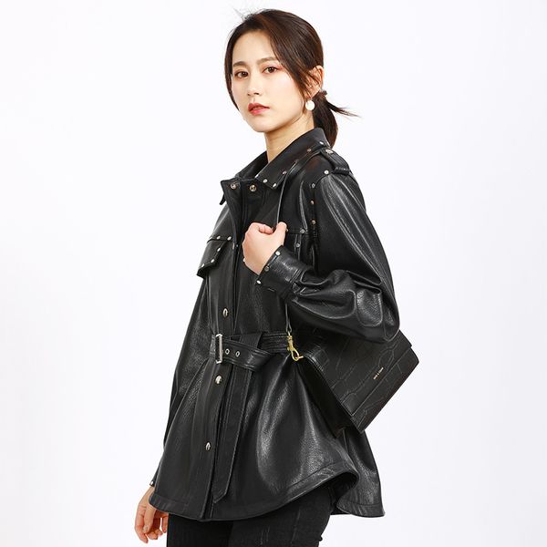 women's leather & faux genuine clothes 2021 spring model sheep skin loose jacket women, Black
women's leather & faux genuine clothes 2021 spring model sheep skin loose jacket women, Black