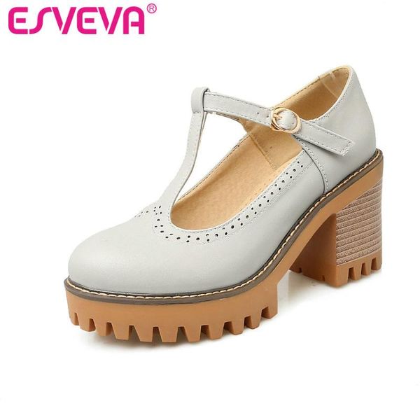 dress shoes esveva 2021 women pumps square high heel pu leather t-strap round toe platform summer spring ladies size 34-43, Black
dress shoes esveva 2021 women pumps square high heel pu leather t-strap round toe platform summer spring ladies size 34-43, Black