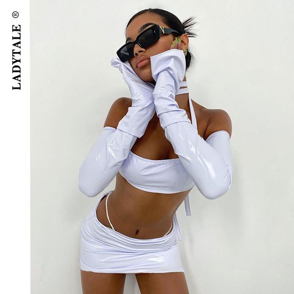 ladytale halter long sleeve women's two piece sets pu hollow out crop pants mini skirt summer clubwear matching sets, Gray
ladytale halter long sleeve women's two piece sets pu hollow out crop pants mini skirt summer clubwear matching sets, Gray