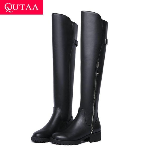 boots qutaa 2021 round toe fashion buckle zipper winter women shoes cow leather pu middle heel all match over the knee size34-39, Black
boots qutaa 2021 round toe fashion buckle zipper winter women shoes cow leather pu middle heel all match over the knee size34-39, Black